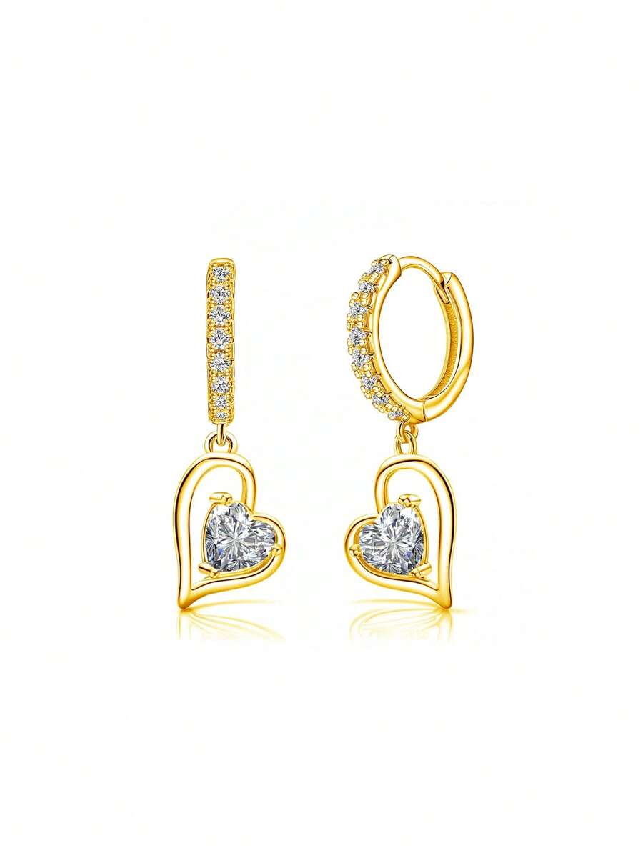 Boucles d'oreilles en argent pur hypoallergéniques en forme de cœur avec zircone cubique et diamant, à la mode et délicates, idéales comme cadeau d'anniversaire
