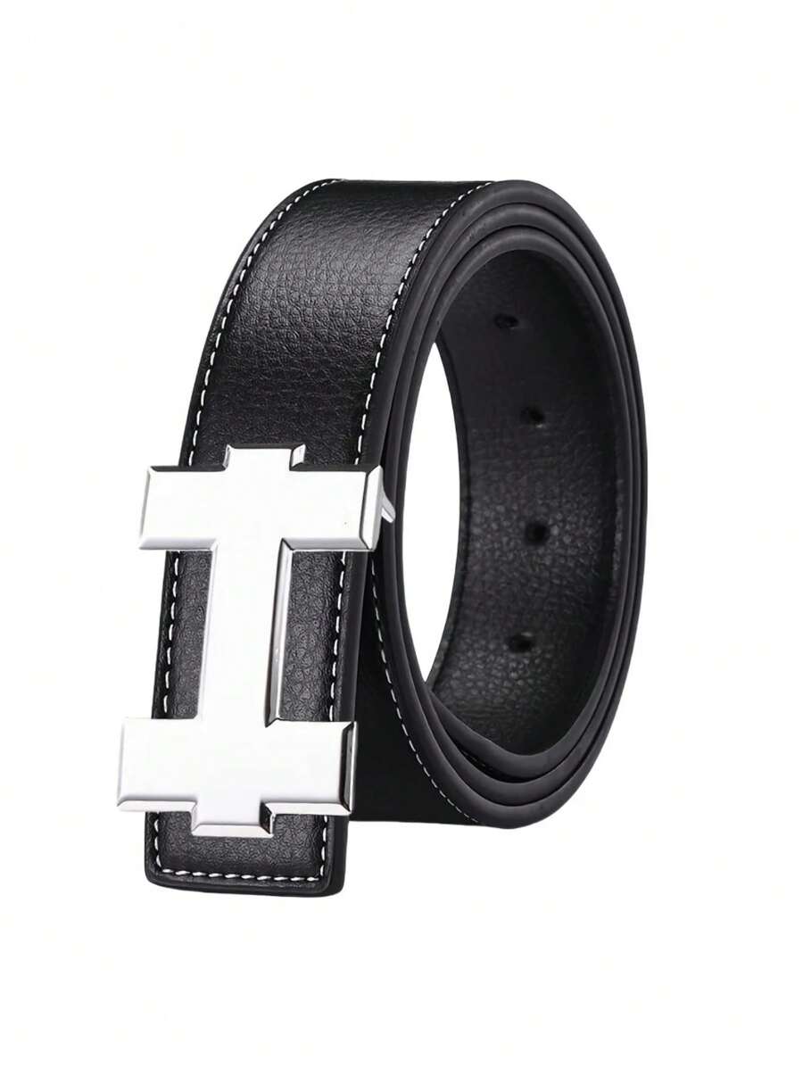 Cinturón casual de moda con hebilla lisa de plata en forma de H, diseñador de lujo de alta calidad, apto para unisex, perfecto para vaqueros, ropa de trabajo casual, negocios, novio, esposo, padre, hombre, regalo, uso diario, moda, adolescente, al aire libre, vacaciones, atlético, viaje, calle, bohemio, vintage