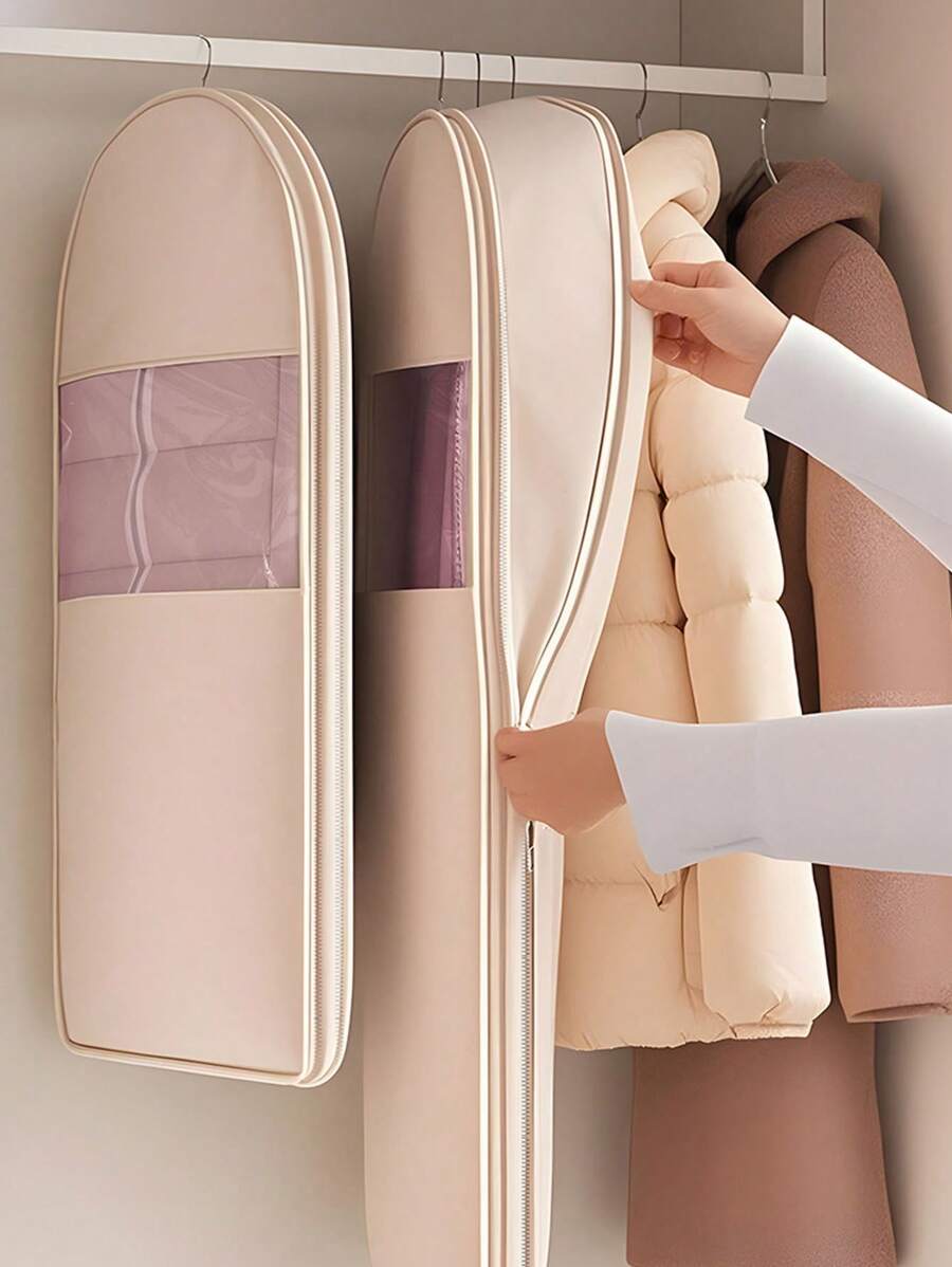 Bolsas de almacenamiento de ropa colgantes que ahorran espacio, funda de compresión para chaquetas de plumón con cremallera de autcompresión, bolsa de almacenamiento al vacío colgante, funda antipolvo para chaquetas de plumón, abrigos, vestidos, bolsa reutilizable para accesorios y artículos escolares