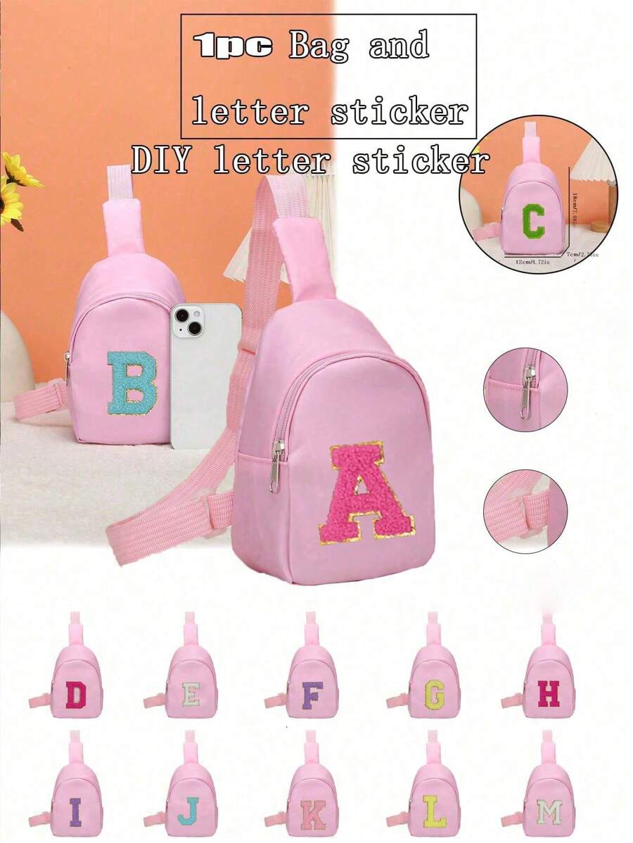 1 bolso de hombro juvenil y riñonera, con un patrón de letras de diferentes colores de la A a la Z en la riñonera, letras coloridas llenas de destellos, material de nailon con correa de hombro ajustable, para viajes de temporada y al aire libre, cierre de cremallera de metal para proteger los artículos