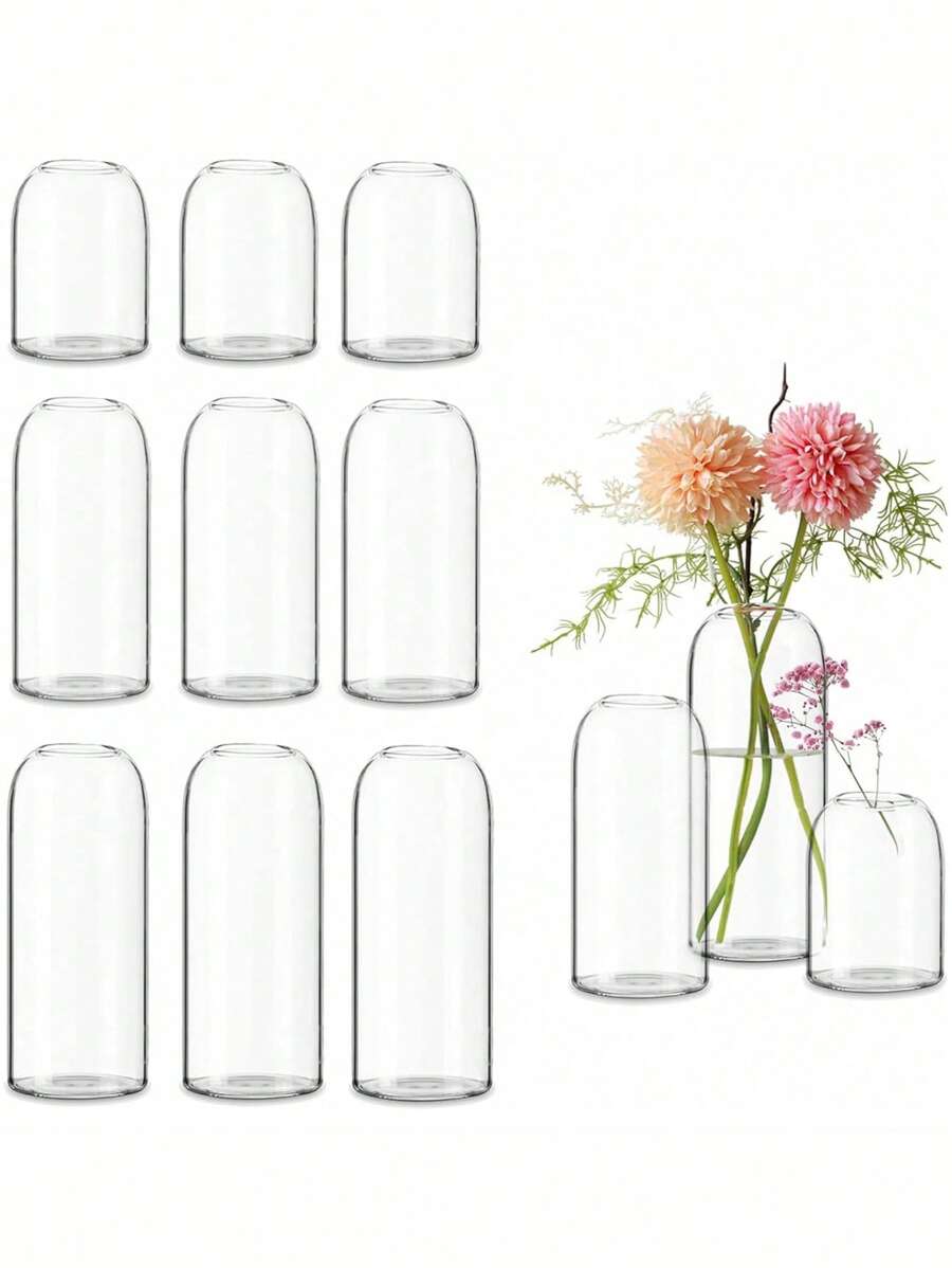 6pcs/3Pcs/1pc Glass Vases For Flowers Tall Clear Vases For Centerpieces Wedding Decorations 3 Diameters Hurricane Floating Candle Holder Modern Simple Vases Formal Dinners Home Decor