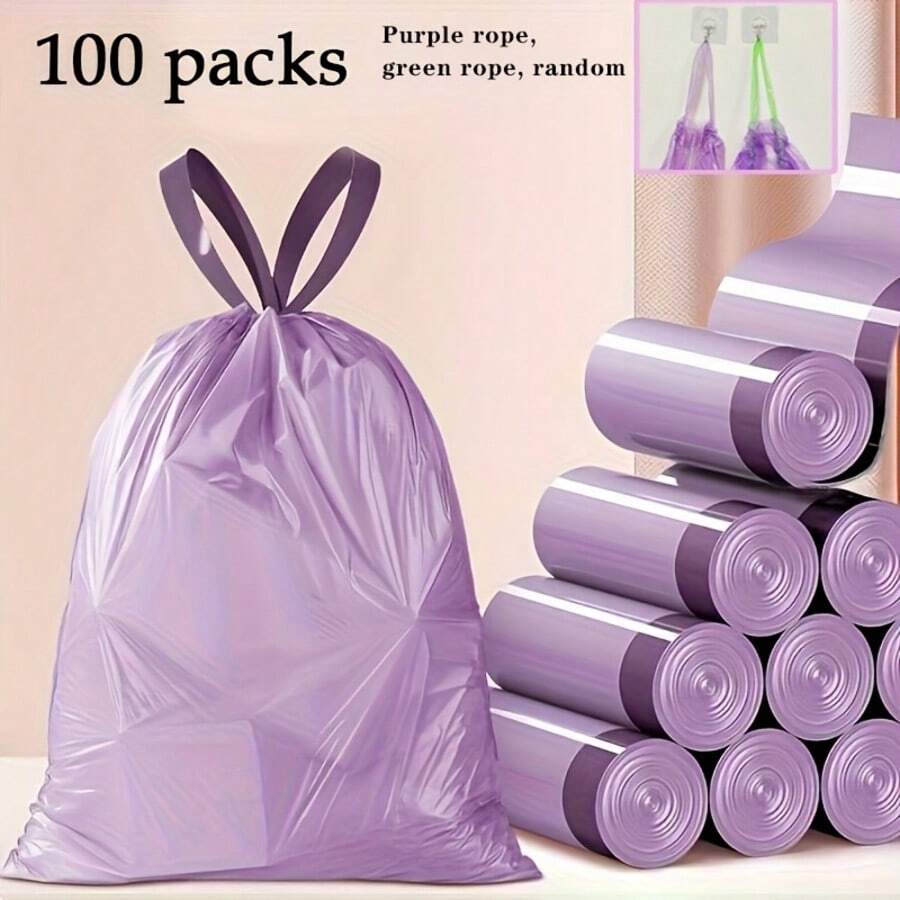 38/50/100 pièces Sacs à ordures à cordon de serrage portables pour la maison, sacs à ordures de fête violets
