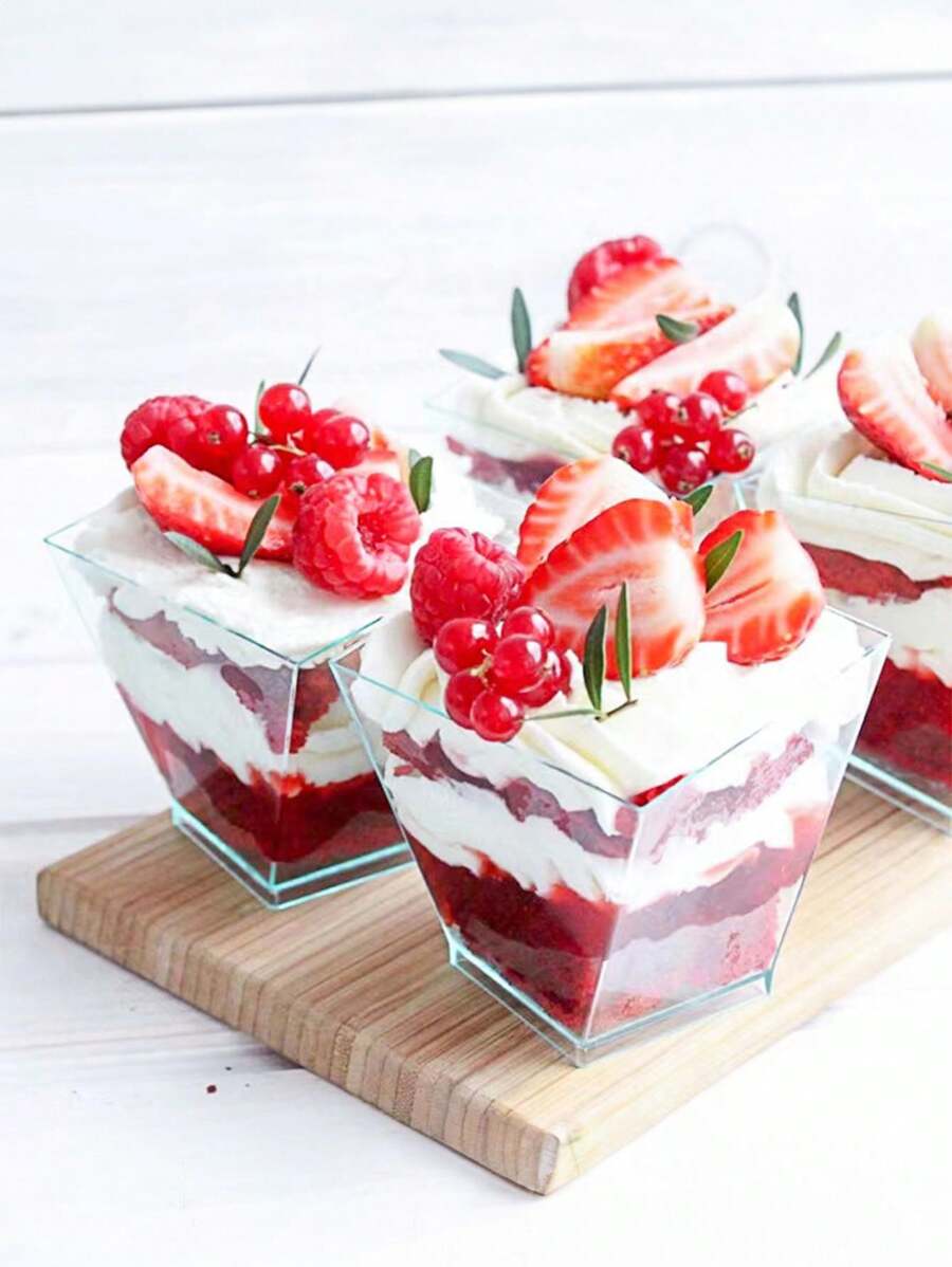 1set/10pcs, Plastic Dessert Cups With Lids, Mini Pudding Jars, Summer Dessert Cups, Suitable For Tasting Appetizers, Fruits, Ice Cream, Mousses, Cakes, Come With Transparent Spoons