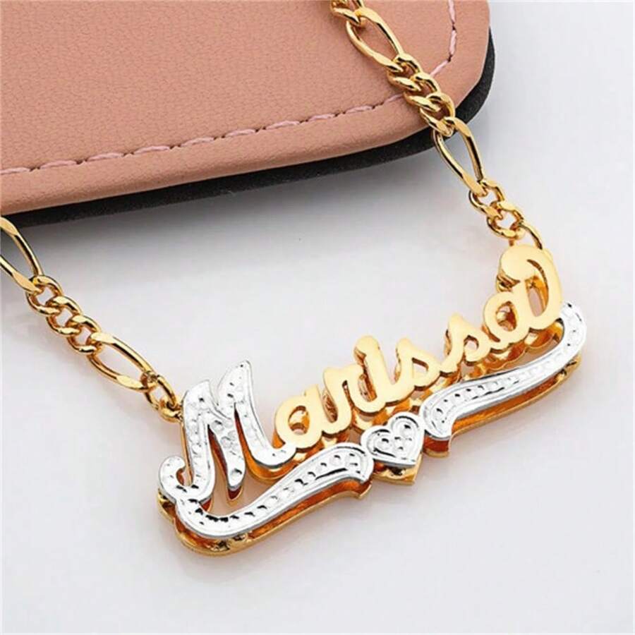 Colar com pingente inicial personalizado em aço inoxidável, formato de coração, camada dupla, joia feminina