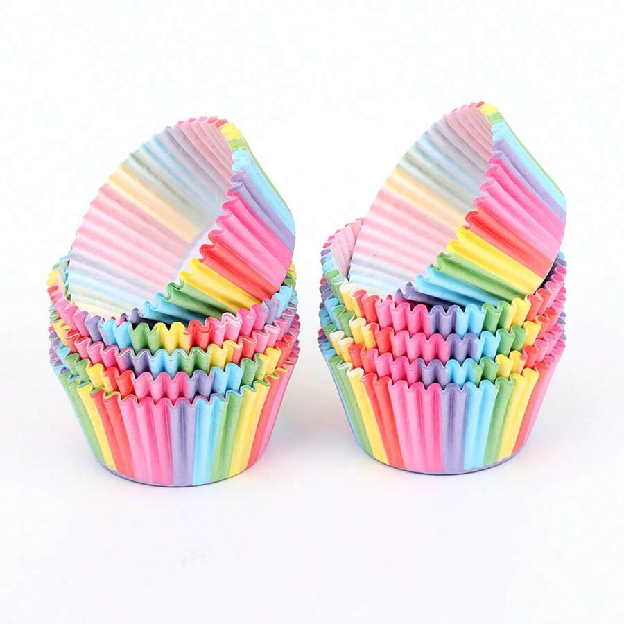 LIFETALK Rainbow Design Paper Cupcake Muffin Cups For Homemade Birthday , Christmas Party Cake Cups Holder