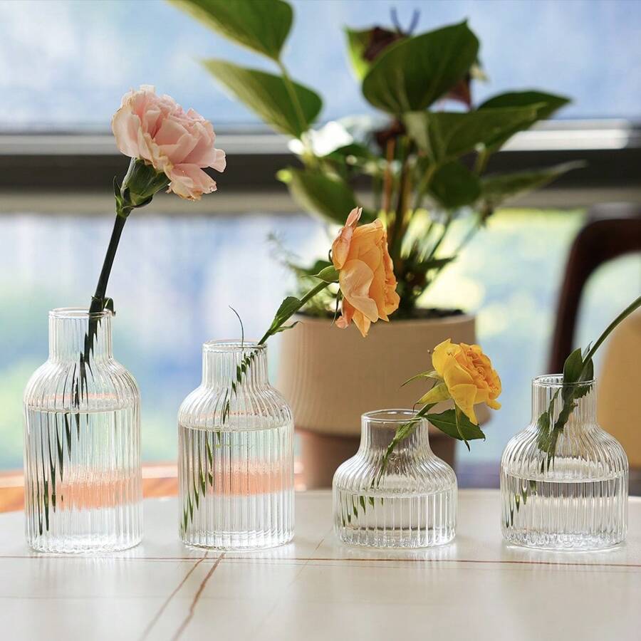 1 pezzo Vaso di lusso decorativo a righe, vaso idroponico in vetro per fiori freschi come rose, adatto per il soggiorno, senza fiori inclusi