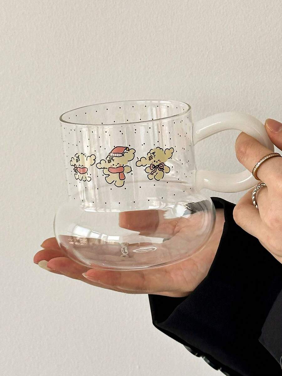 1pc Artistic Sesame Dot Printed Glass Mug, High-Quality, Fashionable, Sesame Dot Print Design, Artistic, Modern, Suitable For Young Women, Large Capacity, Daily Drinking Cup, Coffee Cup, Tea Cup