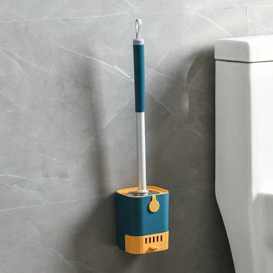 1 Set Toilet Brush With Holder, Wall Mount Long Handle Toilet Brush, Flexible Toilet Brush For Thorough Cleaning, Bathroom Brush, Cleaning Supplies, Back To School Essentials Bathroom Decor Summer