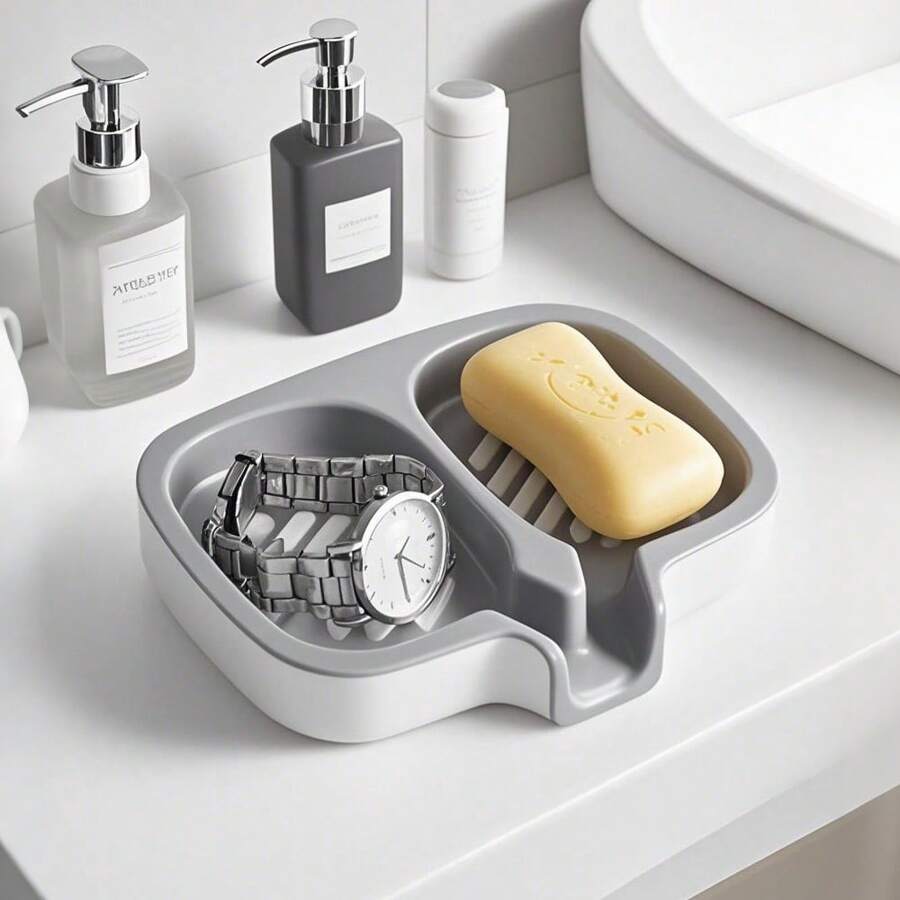 1pc Premium Dual Row Candy-Colored Soap Dish, Self-Draining Design, Easy To Clean, No Suction Cup Needed, Keeps Soap Dry, Minimalist Style, Suitable For Vanity, Bathroom, Fits Different Sizes Of Soap