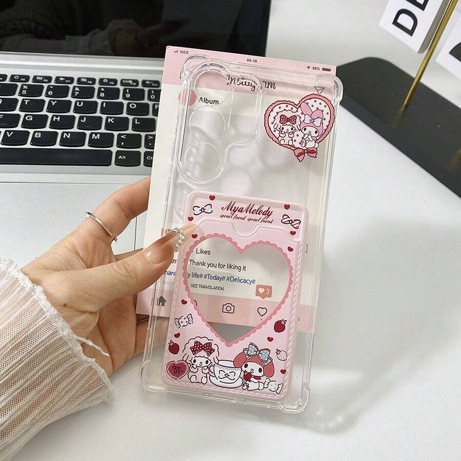 Sanrio Love Melody Card Holder Phone Case/Lanyard Phone Case/Wallet Phone Case/Pink Phone Case Compatible With Galaxy S25, Galaxy S24 Ultra, Galaxy S24 FE, Galaxy S25 Ultra, Galaxy A36, Galaxy A56, Galaxy S23 Ultra, Spark GO 2024, POP8, Spark 20C, Spark 20, Pova 6, Pova 6 PRO 5G, POP9 4G, Spark GO1, Spark GO 2025, Shockproof, Can Hold Student Card, Credit Card, ID Card