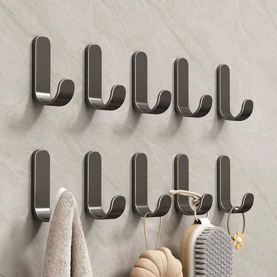 5pcs Multifunctional Stainless Steel Hanger Hooks - Self Adhesive Rack Hook For Bathrobe And Towel Rack - Perfect For Kitchen, Bathroom, And Wall Door Organization