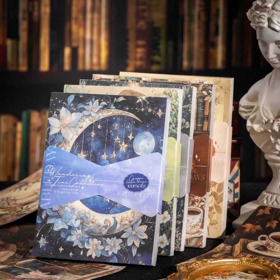 1 libro con 100 fogli della serie "Roaming Time" in stile vintage, materiale estetico di carta per scrapbooking, handmade, design personalizzato per diari, album fai-da-te, collages, quaderni e taccuini, forniture per ufficio e scuola, accessori scolastici