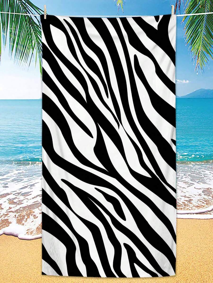 1pc Ultra Soft Zebra Print Pattern Microfiber Beach Towel, Home Decor, Suitable For Beach, Swimming Pool, Camping And Travel, Exceptionally Comfortable