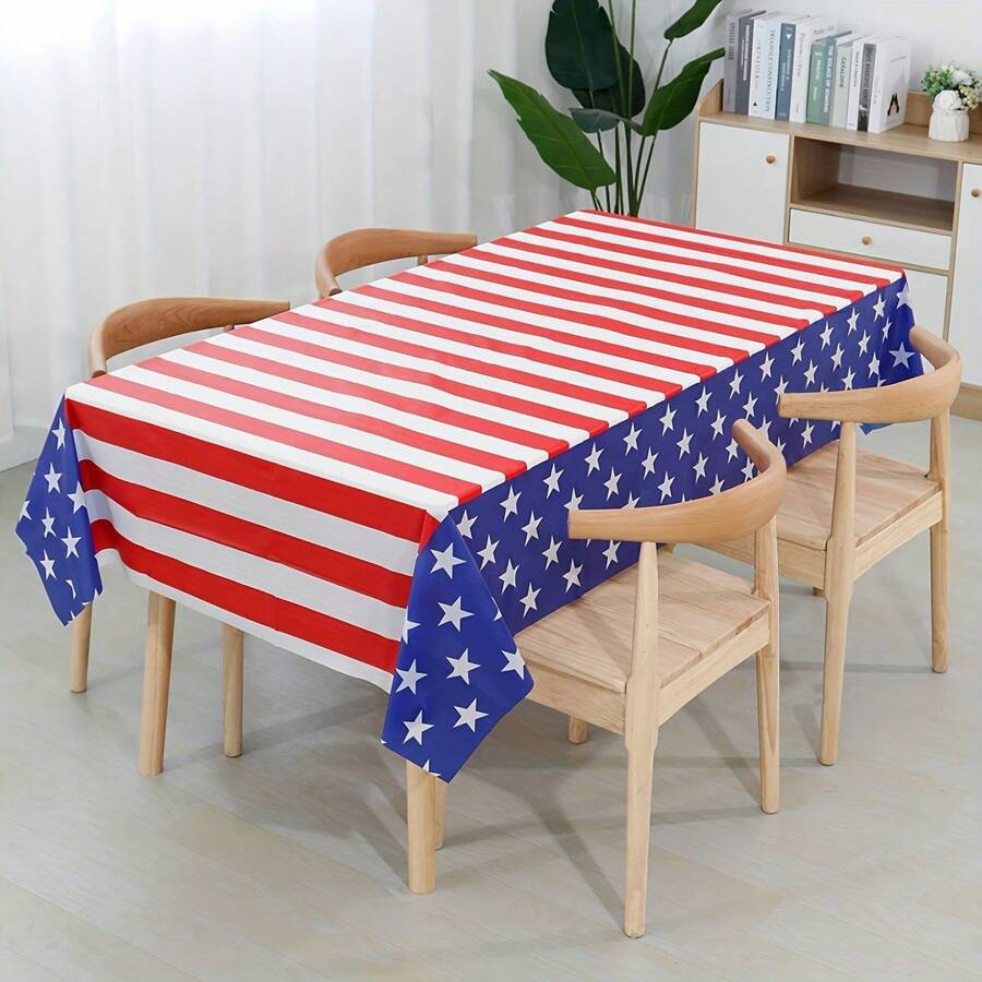 1pc Stars & Stripes Disposable Plastic Tablecloth, Rectangular 54*108inch Table Decor