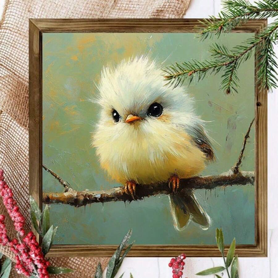 1 Unique Modern Bird Art Wooden Sign On A Tree Branch, 8x8 Inches | Framed Farmhouse Style Wall Decoration, Suitable For Bathrooms, Gardens, Cafes, Bars, Offices - Ideal Holiday Gift, Holiday Wall Decoration | Whimsical Artwork | Wooden Frame Sign, Bird Decoration
