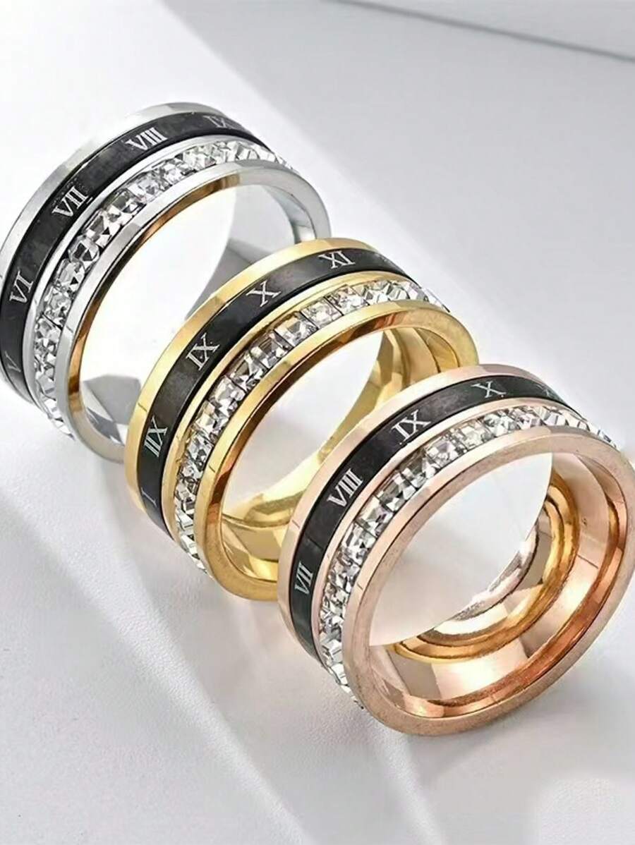 Bague rotative en acier inoxydable de mode avec chiffres romains, qualité premium personnalisée