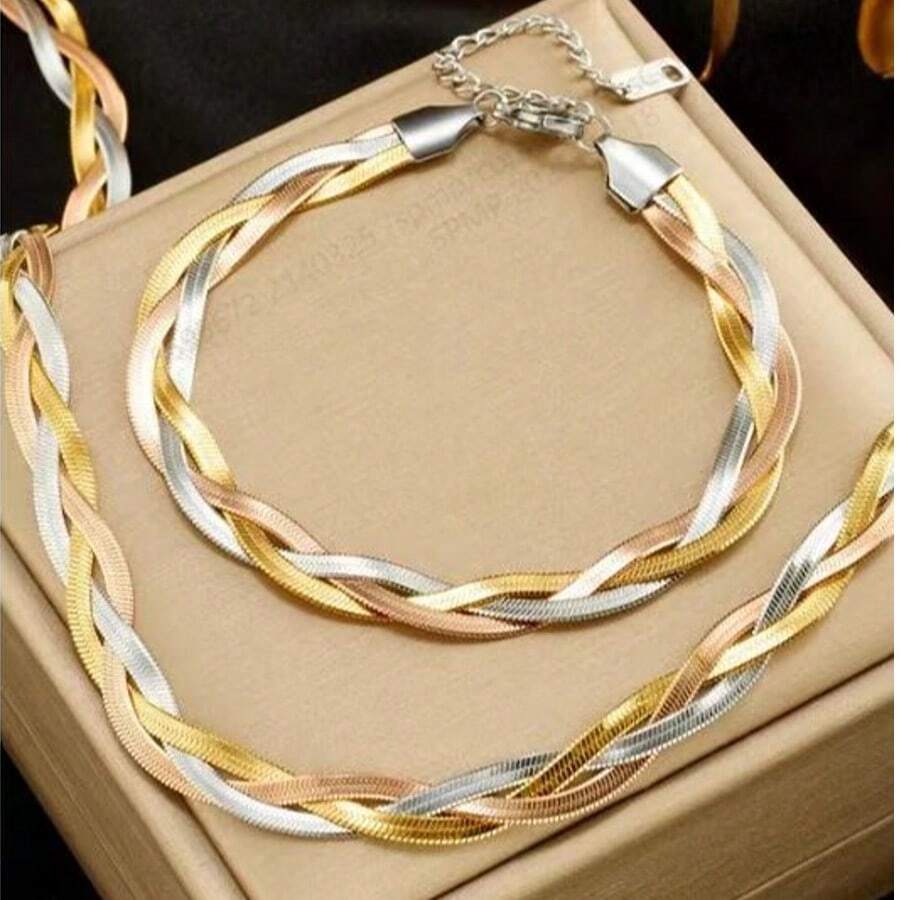 1 piÚce Bracelet en acier inoxydable plaqué or fait à la main, accessoire minimaliste pour l'été