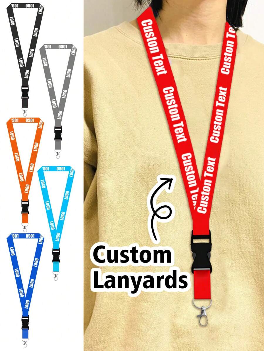 LICVIC 1-20 piezas Cinta para credencial personalizada con texto, cordones personalizados para credenciales de identificación, correas para el cuello personalizadas con hebilla desmontable, 6 colores: rojo/naranja/azul/azul oscuro/negro/gris, soporte, teléfono llaves, tarjetas de crucero, multifuncional, duradero, ornamental, reutilizable, exquisito, elegante, de alta calidad, colorido, moderno, personalizado, único