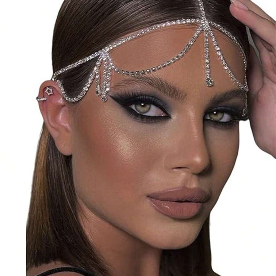 Chaîne de tête avec strass en couches pour mariée, accessoire de cheveux de mariage avec gland bohème pour le front des femmes