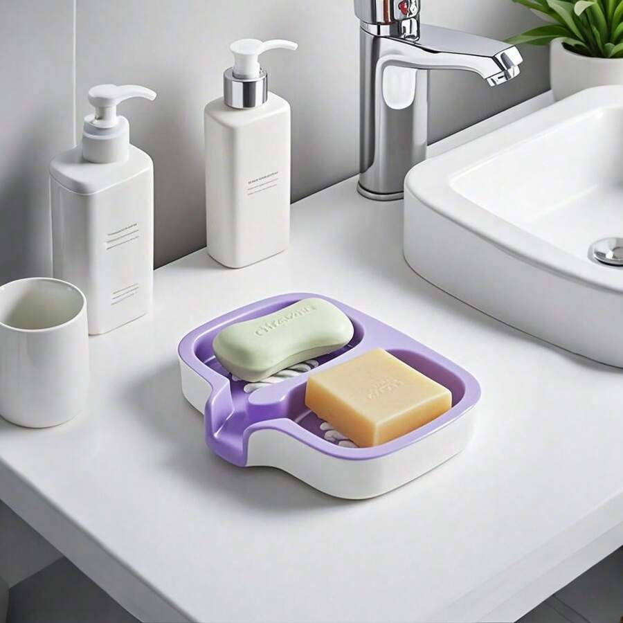 1pc Deluxe Dual-Layer Candy-Color Soap Dish, Self-Draining Design, Easy To Clean, No Suction Cup Needed, Keeps Soap Dry, Minimalist Style, Fits Various Sizes Of Soap, Suitable For Vanity, Bathroom