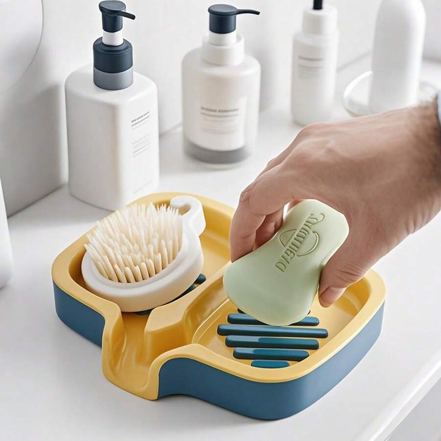1pc Luxury Dual-Slot Candy Color Soap Dish, Self-Drainage Design, Easy To Clean, No Suction Cup Needed, Keeps Soap Dry, Minimalist Style, Suitable For Vanity, Bathroom, Fits Various Soap Sizes