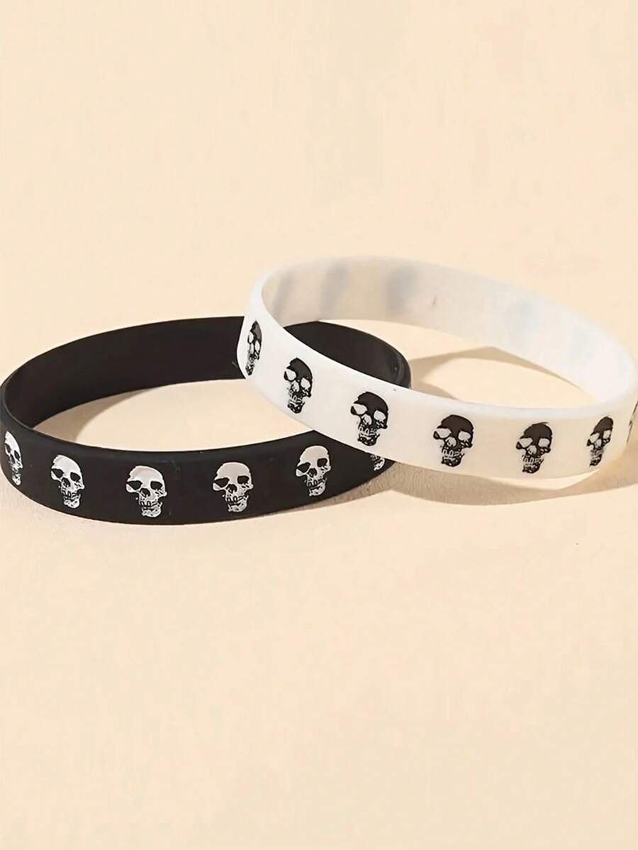 2 piezas Brazalete de pareja de moda creativa con diseño de calavera, estilo deportivo y casual, estilo hip-hop y rock