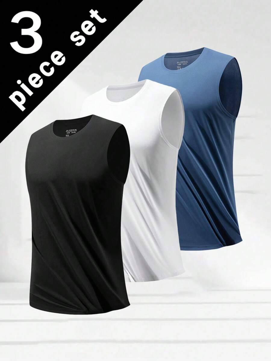 3 Stücke Herren Sport Bequeme Fitness Trainingskleidung Ärmelloses Lauf- und Basketball Trikot Geeignet für Gym und tägliches Sporttraining