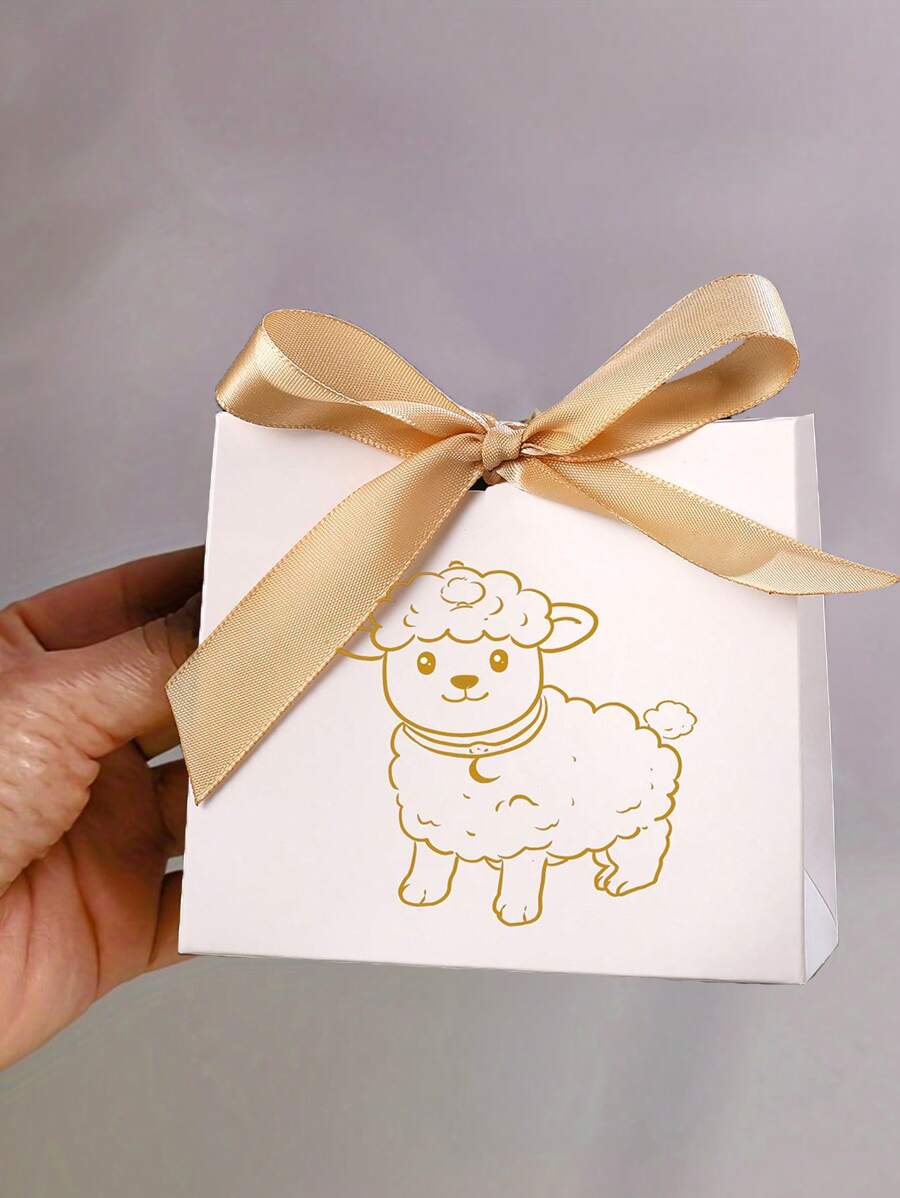 Élégantes boîtes à bonbons thème mouton pour l'Aïd al-Adha, avec ruban doré - contenants cadeaux en papier blanc et doré pour Ramadan Kareem, parfait pour les faveurs de fête islamique et décorations de maison