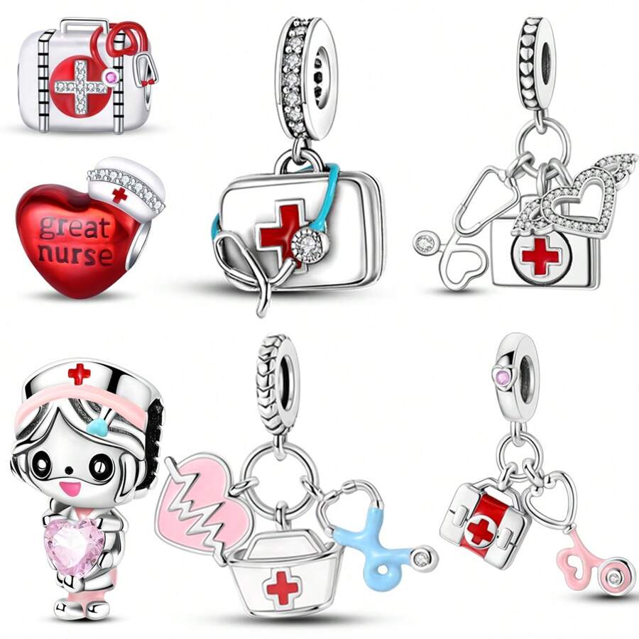 1pc Medical Series Silver Colorful Enamel Charms For 3mm Bracelet Necklace DIY Making Beads Pendant Ideal For Nurses Doctors And Medical Students On Nurses' Day Graduation Hospital - Events And As Appreciation Gifts