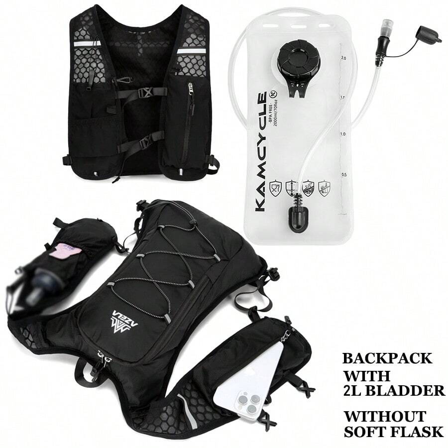Colete de corrida, mochila de hidratação Camel com bexiga de hidratação de 2L, mochila de água leve, mochila de corrida respirável, colete de hidratação ajustável para corrida de trilha, maratona, corrida, ciclismo