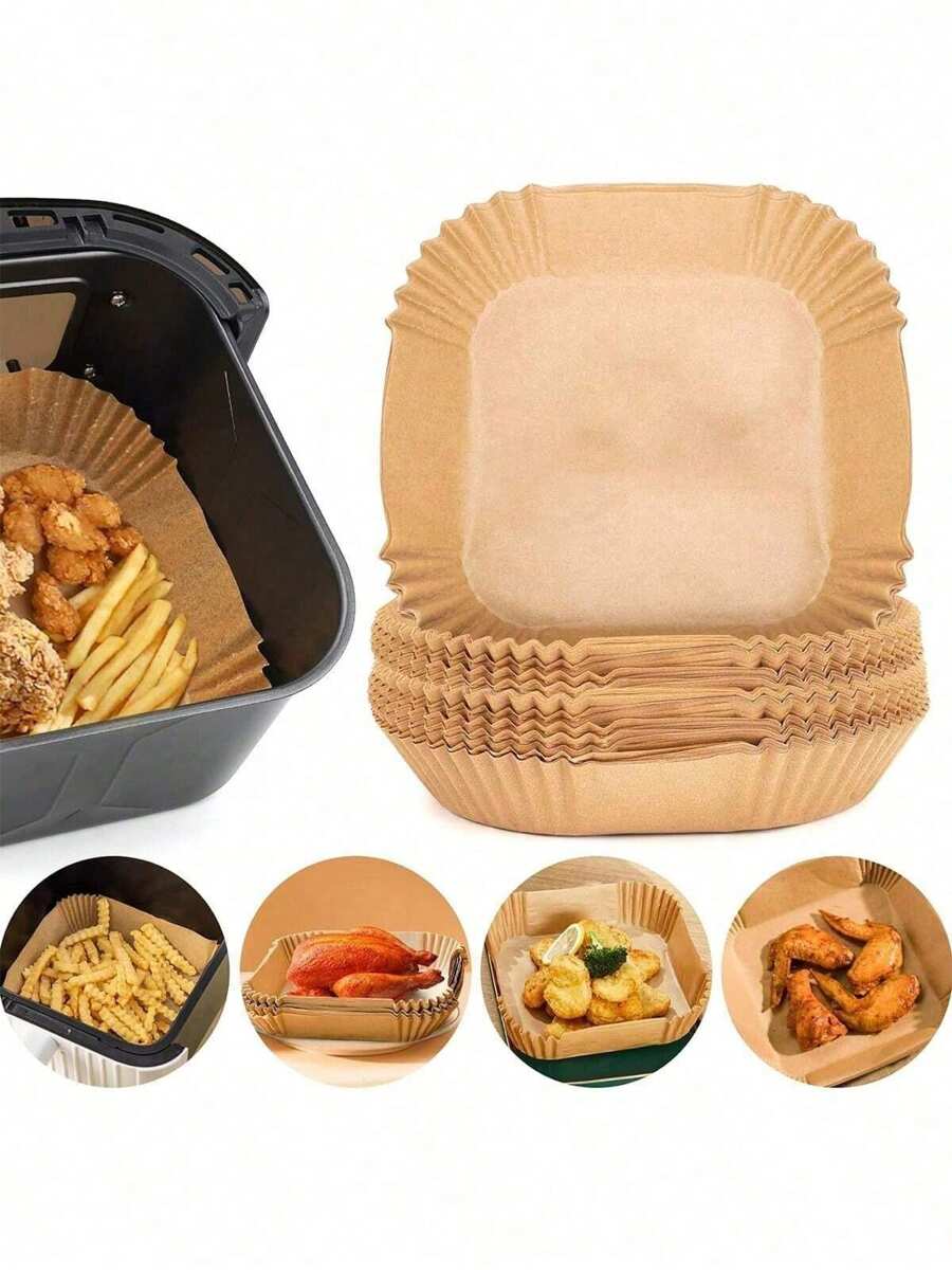 10/50/100pcs Circular/Square Air Fryer Special Paper Tray, Household High Temperature Resistant Oil Absorbing Paper, Mat For Food Oven, Baking Silicone Oil Paper Baking Paper Tray. Compatible With Most Air Fryers.