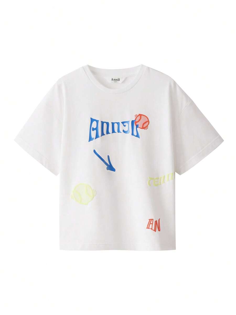 Annil Camiseta de manga corta de cuello redondo casual, fresca y transpirable, versátil para niño preadolescente en verano