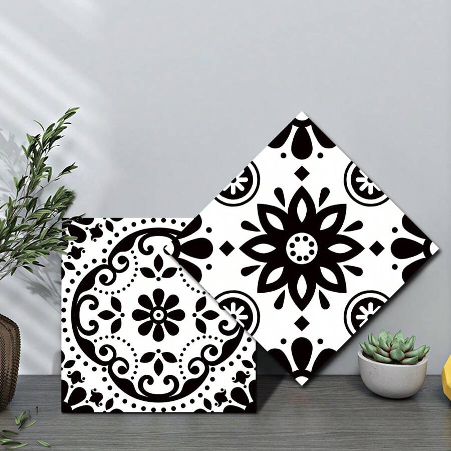 16 Peças Adesivos de Parede com Imitação Vintage de Azulejos Cerâmicos, Autoadesivo para Sala de Estar, Cozinha, Banheiro, Decoração de Escada, Brilho Removível, Decoração de Ambiente Personalizada para Decoração Doméstica