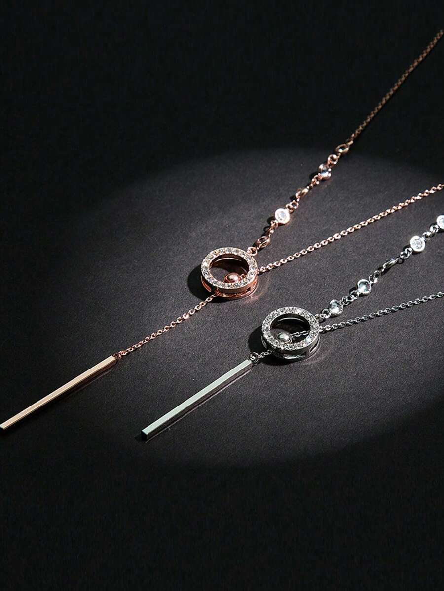 Colar redondo versátil com strass simples e decoração de 92 cm de comprimento, corrente de suéter de alta qualidade para mulheres, outono/inverno