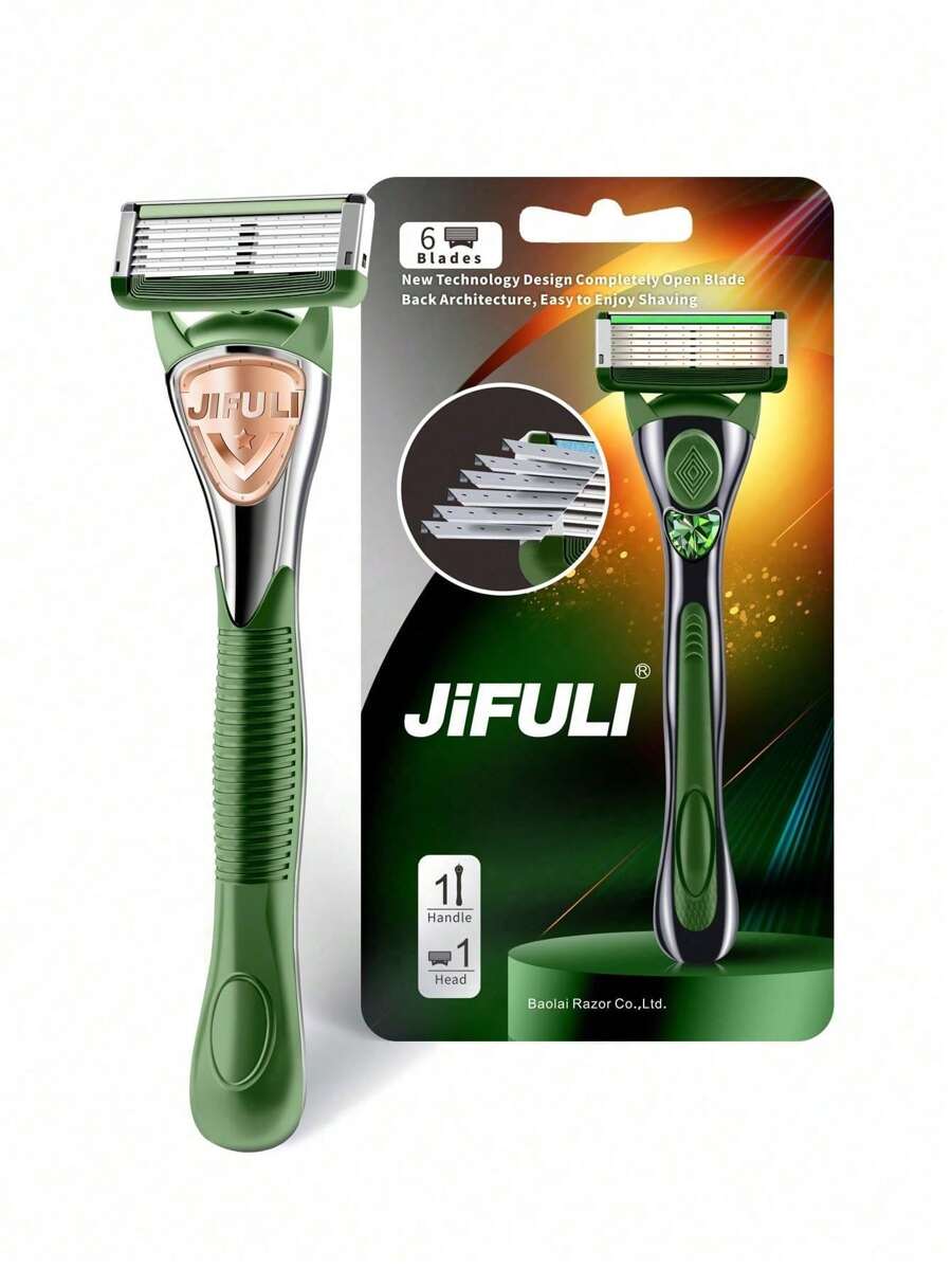 jifuli Lâminas de Barbear de Alta Qualidade para Homens, 6 Camadas, Aço Inoxidável da Alemanha, Lâminas de Barbear Manuais, Cabeça de Corte Substituível