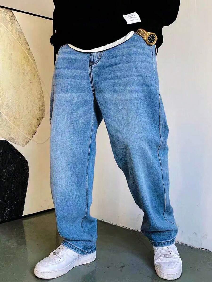 Vintage Washed Relaxed Casual Wide-Leg Jeans, Street Style
