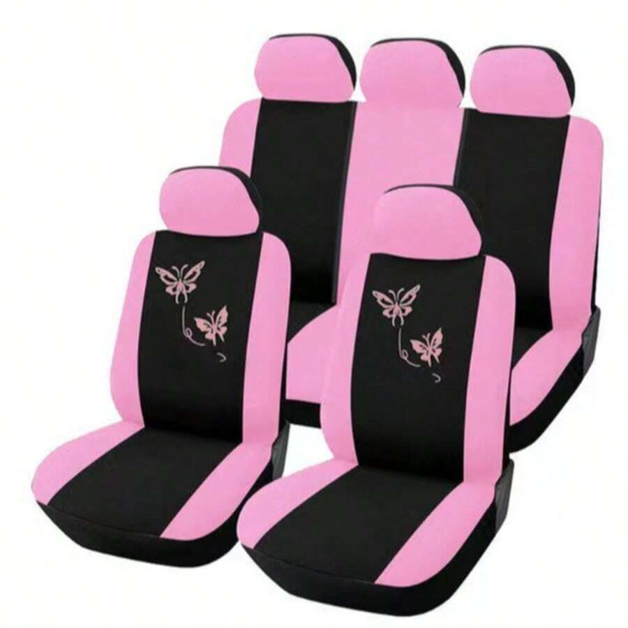 9pcs Flying Banner Butterfly Car Seat Covers Ful Set Fashion Universal Lady Woman Female Rear Bench Split Colorized