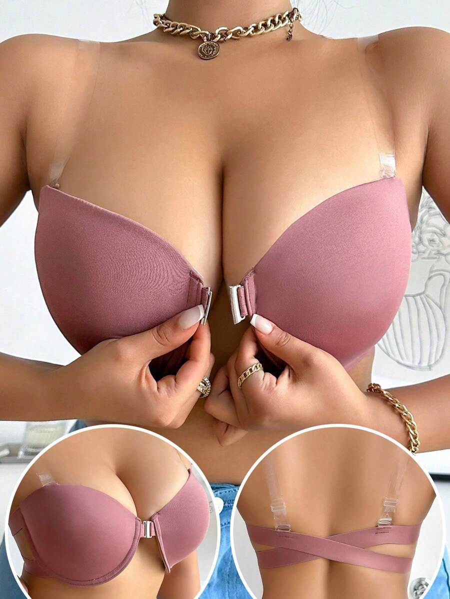 Sujetador inalámbrico con cierre delantero y espalda cruzada con soporte de elevación para tallas grandes, ropa interior cómoda