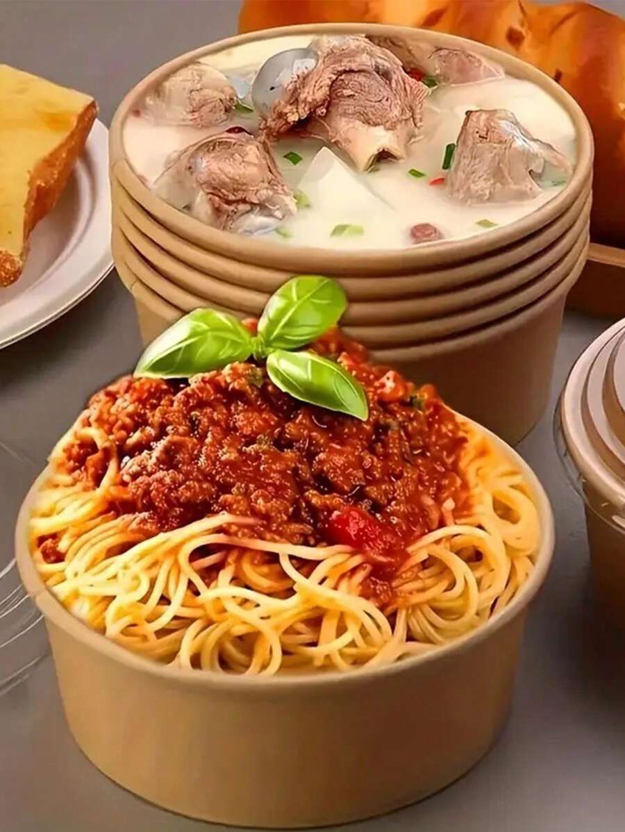 40pcs/30pcs Disposable Kraft Paper Covered Bowls, Food Containers, Soup Bowls, Meal Boxes, Salad Lunch Boxes, Suitable For Home Kitchens, Restaurant Takeout, Picnic Parties, Kitchen Supplies, Food Packaging Materials, Circular Packaging Boxes