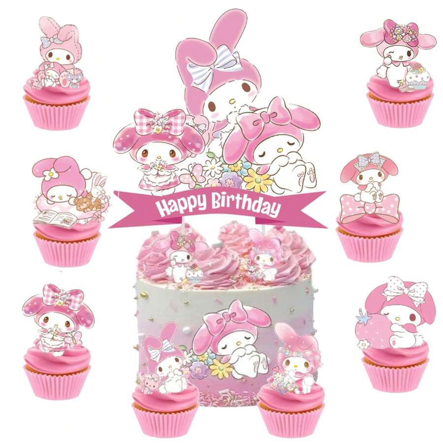 Sanrio 25pcs Sanrio Melody Cake Topper,Cupcake Toppers, Melody Birthday Decorations,Melody Theme Party Supplies, Melody Cake Decorations