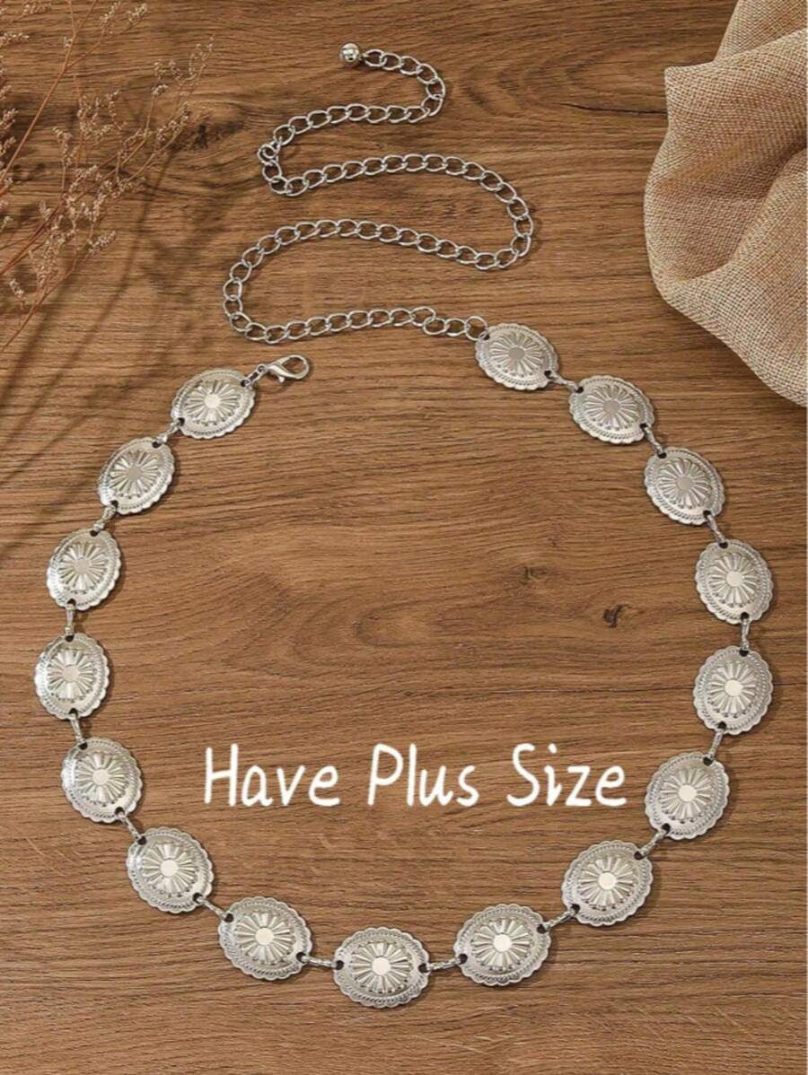 1 Retro Bohemian Fashion Silver Flower Pattern Belt, Suitable For Dresses, Pants, Jeans, Suitable For Daily Use, Parties, Vacations, Friend Gifts, Mothers, Girlfriends, Birthdays, Valentine's Day (Plus Size Optional)