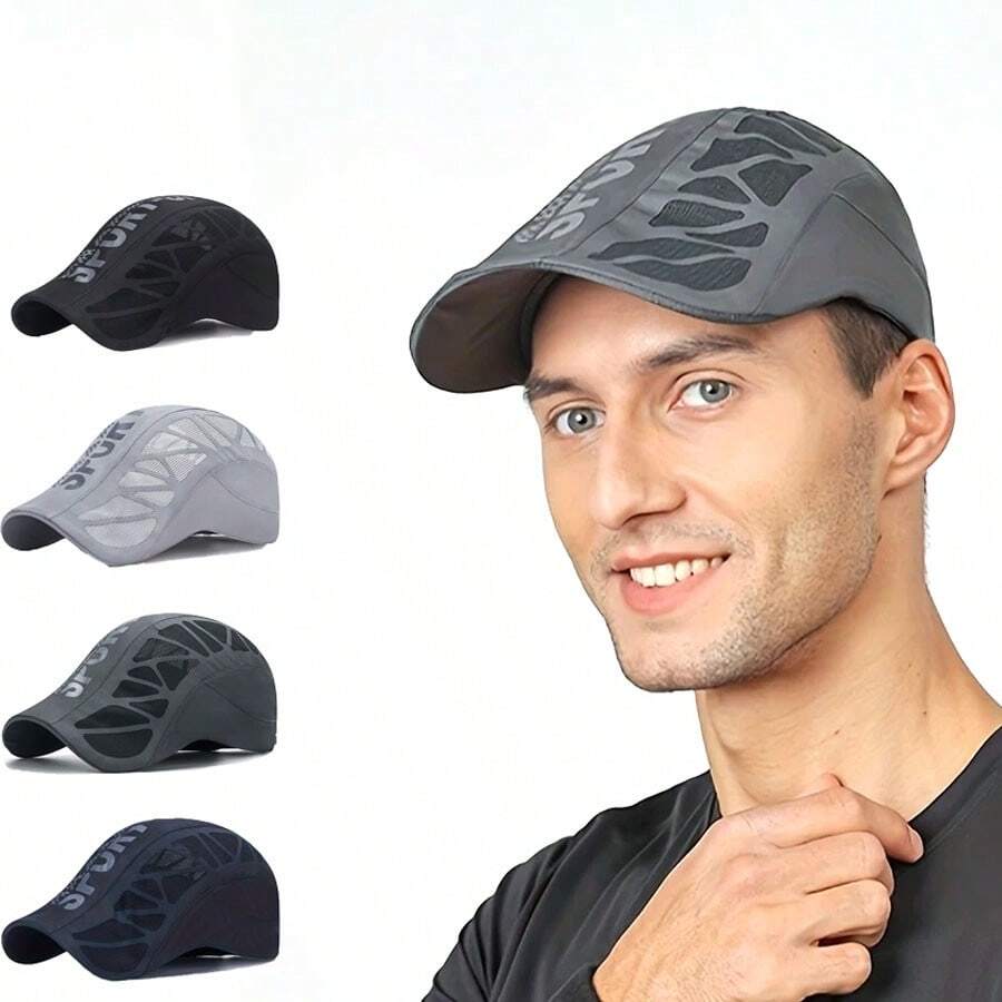 1 pieza Nuevo gorra tipo deportiva con letra SPORT para hombre, transpirable, alta protección solar, bloquea efectivamente los rayos UV, diseño ajustable, cómodo y fácil de usar, gorra de malla de secado rápido con protección solar para exteriores
