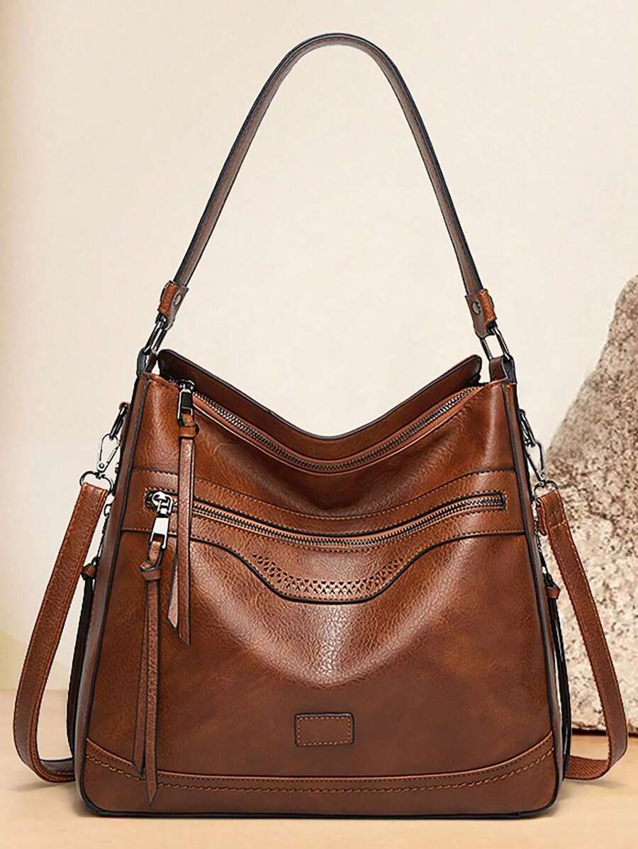 Bolso de hombro de piel sintética de moda, bolso tipo mensajero, bolso de mano para dama, bolso de mujer con flecos, bolso de tote vintage con correa ajustable para uso diario, trabajo y negocios de las mujeres