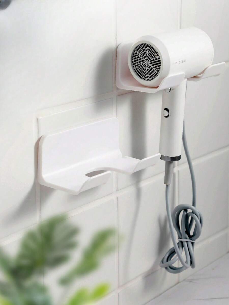 1pc Wall-Mounted Hair Dryer Holder With Plug Hook, Bathroom Storage Rack, Easy To Use Styling Tool Organizer, No Drill Required Bathroom Organizer Bathroom Decor Summer