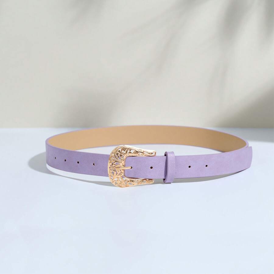 High-End Fashion Elegant Gold Zinc Alloy Horseshoe Buckle With Solid Color PU Leather Belt, Paisley Pattern Bohemian Casual Spring/Summer, Versatile Outfit