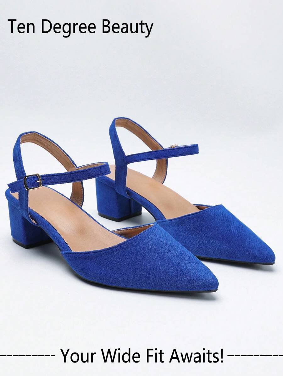 Wide Fit Women's New Spring/ Summer Open-Toe Chunky Heel Sandals, Versatile Comfortable Soft Leather Pointed Toe Elegant Outdoor High Heels