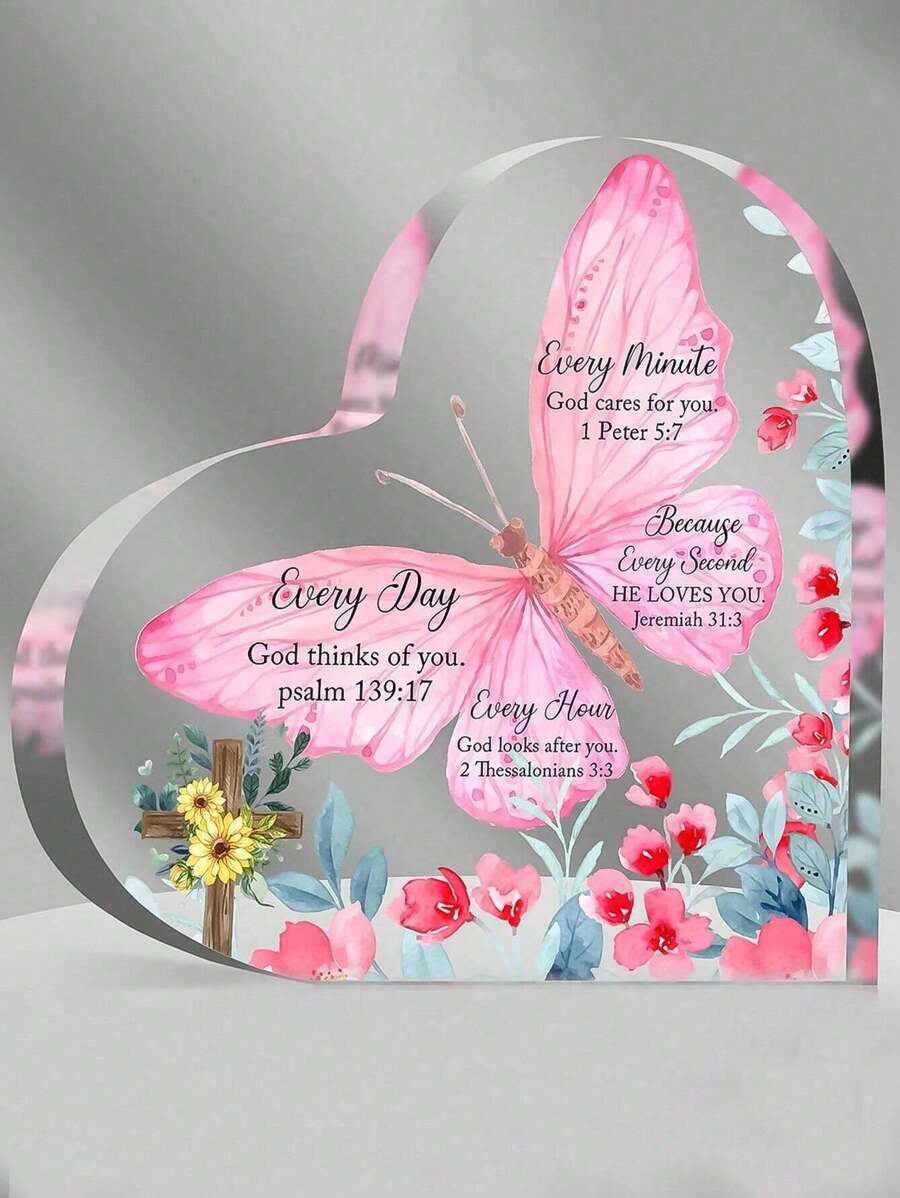 1 pièce Cadeau en acrylique, décoration de verset biblique et motivationnel en forme de cœur pour femme. Cadeau d'anniversaire parfait pour les femmes fidèles, plaque et panneau pour la décoration de la pièce.