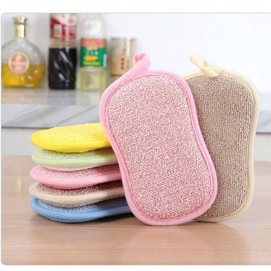 5pcs Multicolor Super Soft Microfiber Kitchen Scrub Sponges, Double-Sided Fingerprint-Free Reusable Cleaning Pads, Gentle Cleaning Brushes, Ideal For Pots And Pans Cleaning, Random Styles & Colors