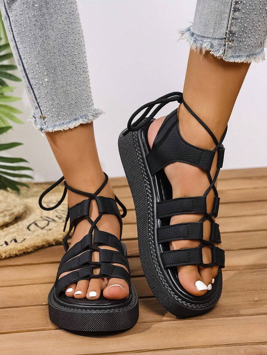 Sandalias minimalistas para mujer, suela gruesa, abierta de dedo, para playa y vacaciones, estilo casual, cómodas, con cierre tipo slip-on, sandalias planas de moda
