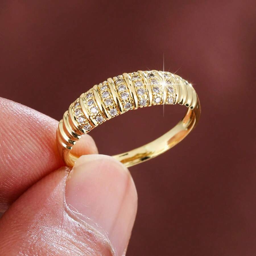 1pc Synthetic Zirconia Spiral Design Women's Ring